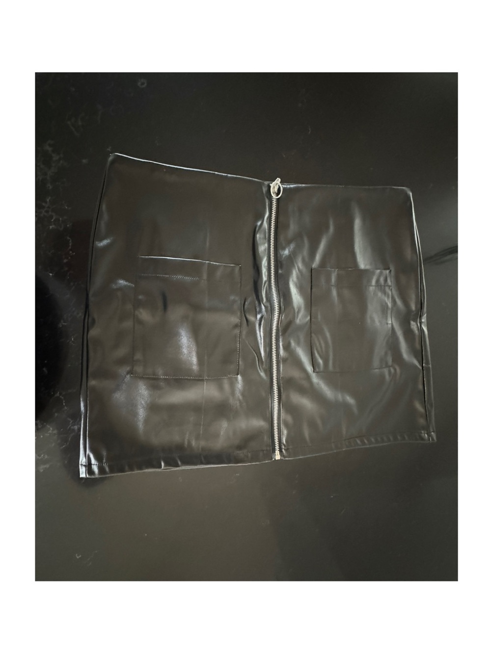 Black Faux Leather Front-Zip Mini Skirt sz 1x